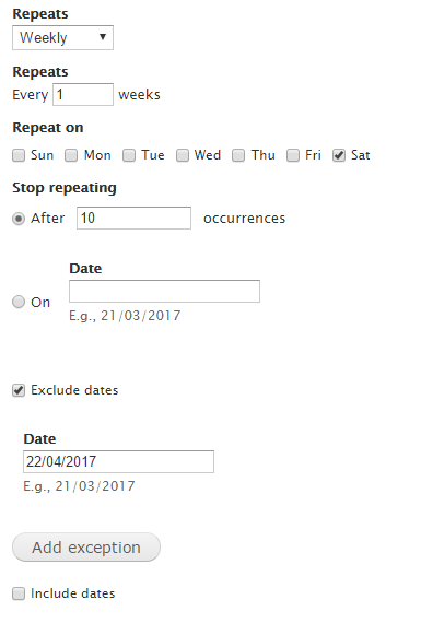 Setting up a weekly repeating date